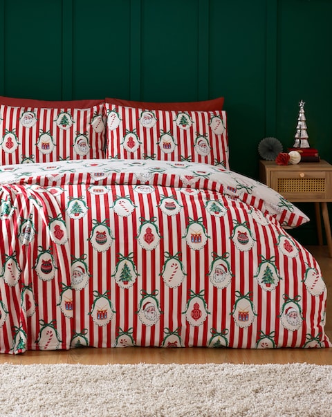 Catherine Lansfield Christmas Vintage Stripe Duvet Cover Set