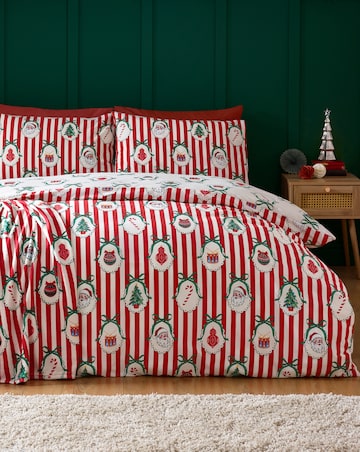 Catherine Lansfield Christmas Vintage Stripe Duvet Cover Set