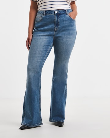 Blue Stretch Denim Flare Leg Jeans