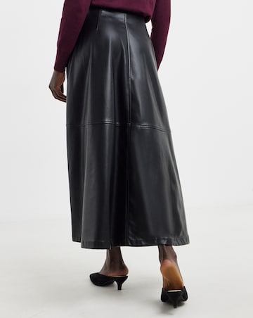 Black PU Seam Detail Circle Skirt