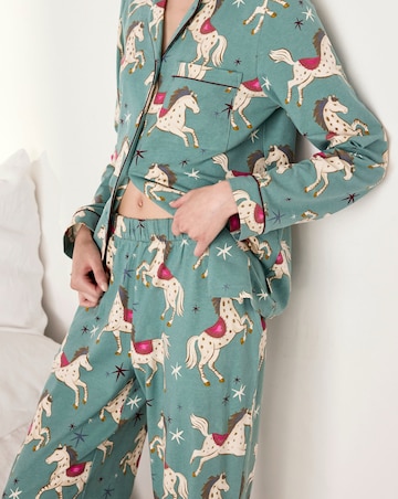Chelsea Peers Cotton Classic Button Up Pyjama Set Carousel Horse Print