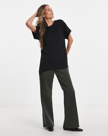 Black Crew Neck Grown On Sleeve Longline Dipped Back Top