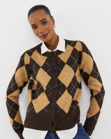 Diamante Argyle Crew Neck Cardigan