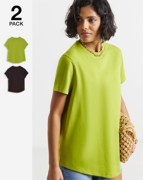 Simply Be Chocolate & Olive 2 Pack Curved Hem Longline T-Shirts