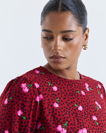 Simply Be Cherry Print Long Sleeve Peplum Top