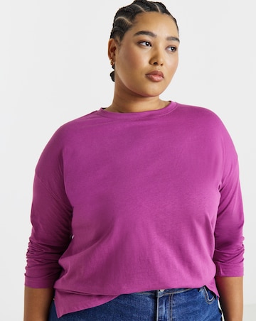 Simply Be Purple Long Sleeve Boyfriend T-Shirt