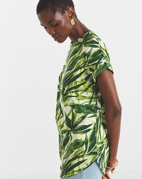Pure Cotton Longline Short Sleeve Curved Hem Top