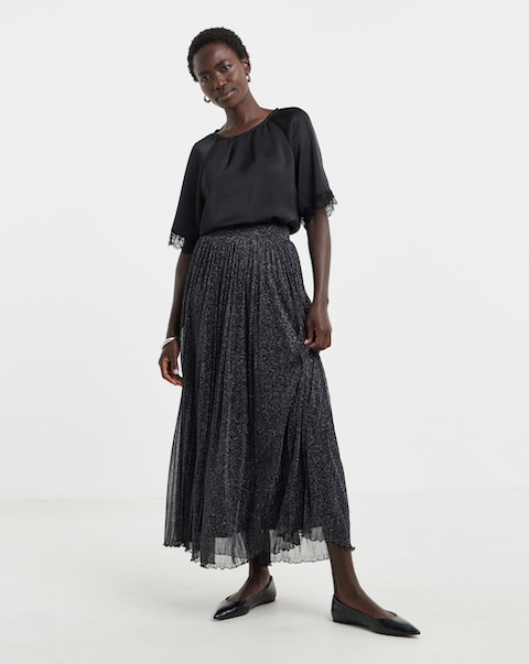 New In - Black Glitter Midaxi Skirt
