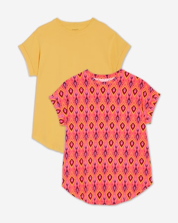 2 Pack Short Sleeve Curved Hem Longline Tops