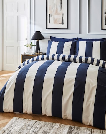 Bold Stripe Reversible Cotton Blend Duvet Cover Set