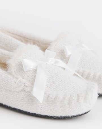 Lorna Knitted Full Slipper With Bow Detail - Wide Fit (E)