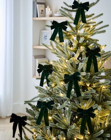 Green Velvet Bow Decorations - Set of 8