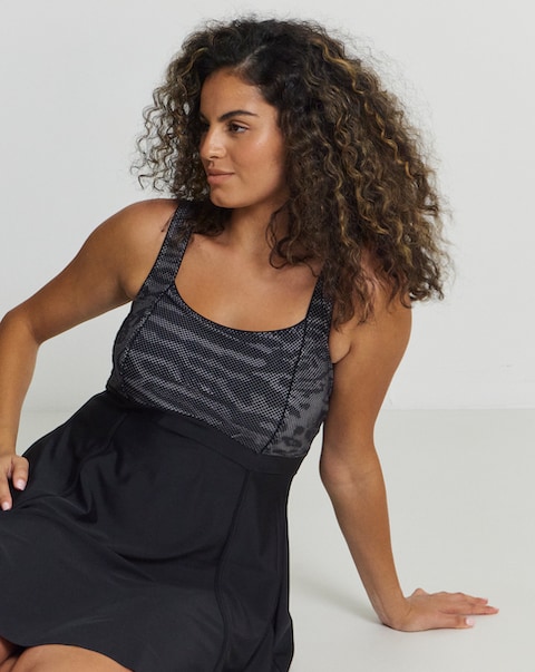 Sports Square Neck Swimdress With Shorts