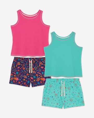 Simply Be (2 Pack) Ribbed Vest Pyjama Short Sets