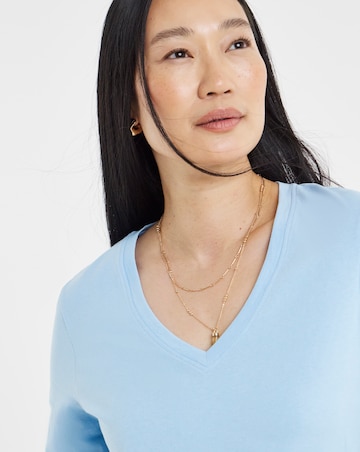Pale Blue V-Neck Long Sleeve T-Shirt