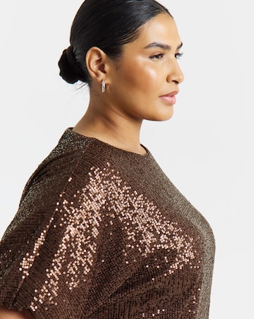 Simply Be Chocolate Sequin Bubble Hem Puff Sleeve Top