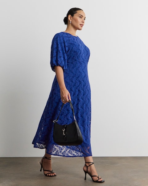 Joanna Hope Lace Dress With Puff Sleeves