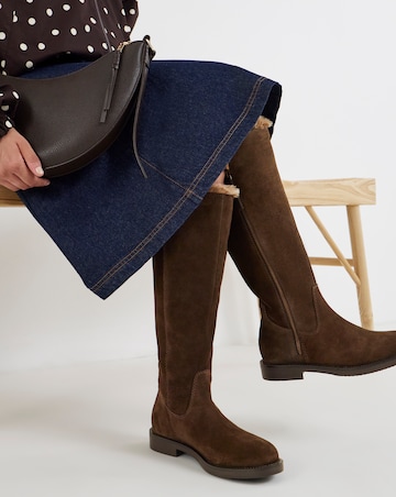 Chloe Suede Faux Fur Knee High Boots - Extra Wide Fit (EEE) & Super Curvy Calf