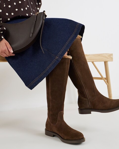 New In - Fur Lined Flat Knee Boots Ex Wide