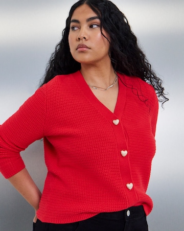 Textured Heart Button Cardigan