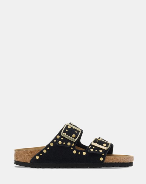 Birkenstock Arizona Black Suede Rivet Sandals - Standard Fit (D)