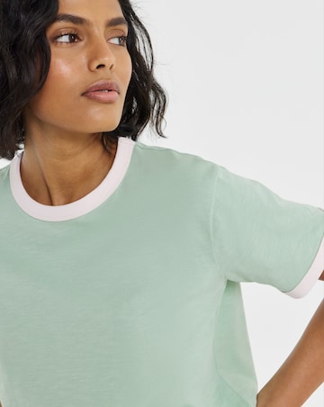 Simply Be Sage And Pink Short Sleeve Ringer T-Shirt
