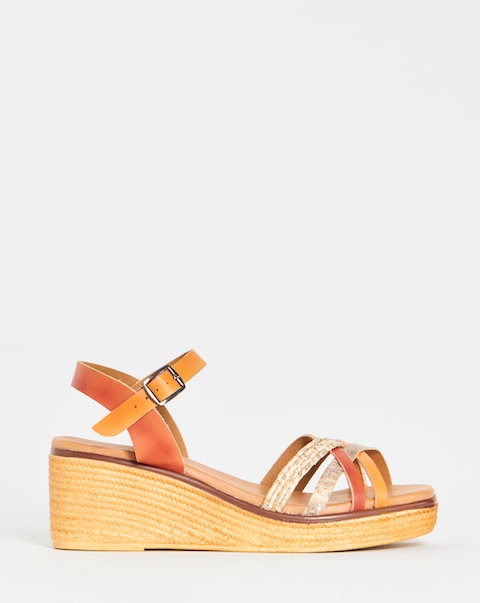 Jude Leather Strappy Wedge Sandal - Wide Fit (E)