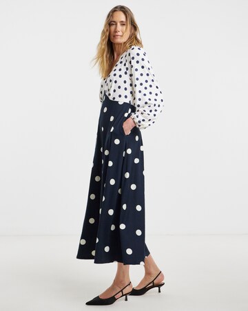 Black Spot Contrast Print Jersey Midi Tea Dress