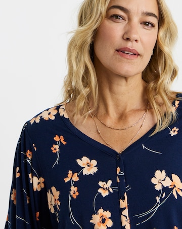 Floral Print Button Front Long Sleeve Top