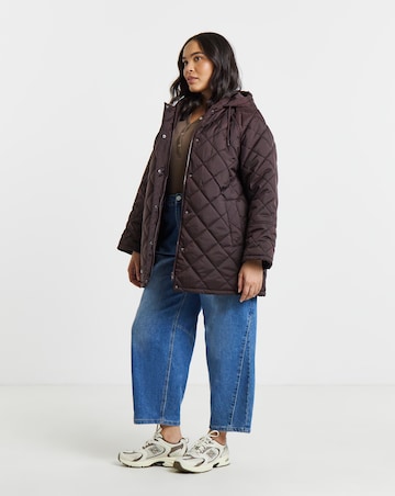 Simply Be Chocolate Hooded Quilted Swing Coat