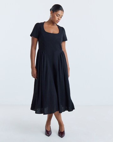 Simply Be Black Bengaline Waist Detail Midi Dress