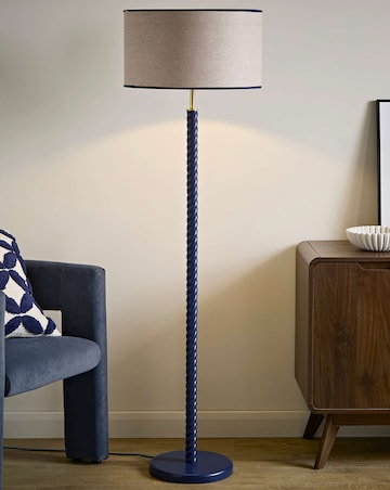 ValueLights Amara Navy Twist Floor Lamp with Colour Match Inner Shade