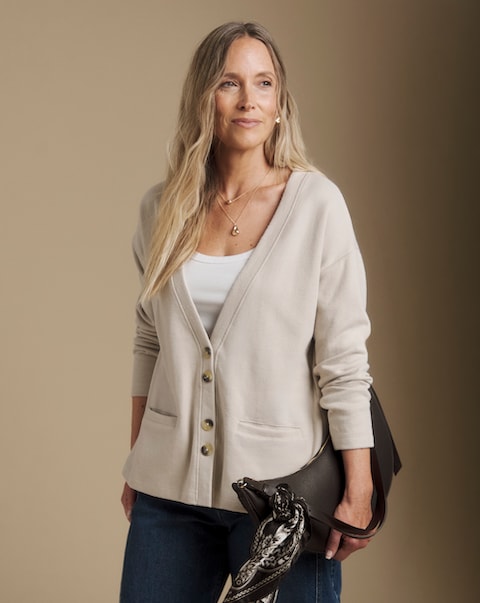 Julipa Brushed Pure Cotton Jersey Rib Cardigan