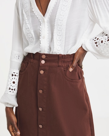 Rust Elasticated Waist Button Through Midi Skirt