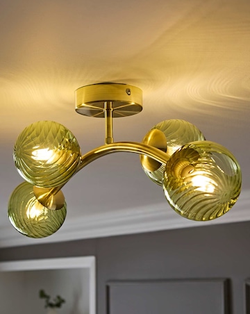 ValueLights Sydney Brushed Gold with Green Swirl Glass Multi Arm Ceiling Light