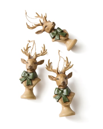 Set of 3 Hanging Stags with Bow