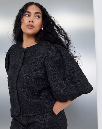 Simply Be Black Jacquard Bubble Sleeve Top