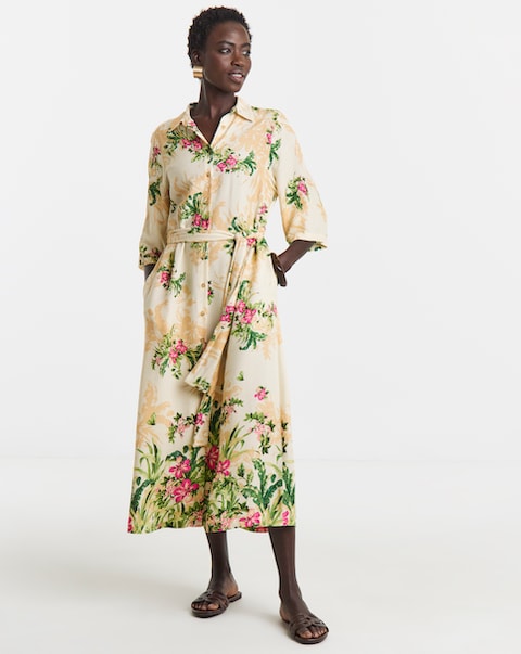 Floral Print Belted Shirt Dress