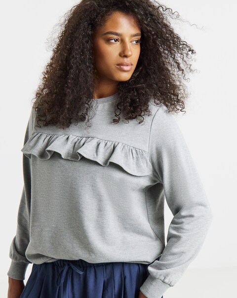 Grey Marl Frill Detail Sweatshirt