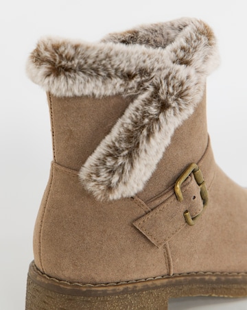 Cushion Walk Faux Fur Cuff Crepe Sole Ankle Boots - Extra Wide Fit (EEE)