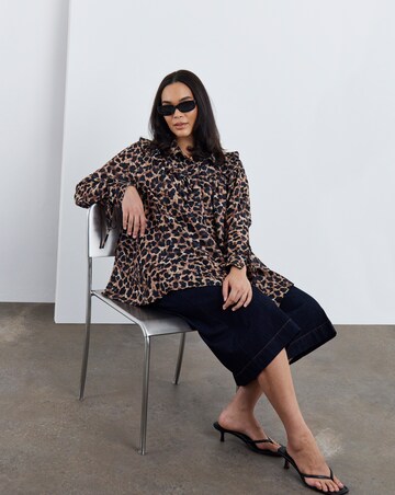 Simply Be Leopard Print Frill Detail Collared Blouse