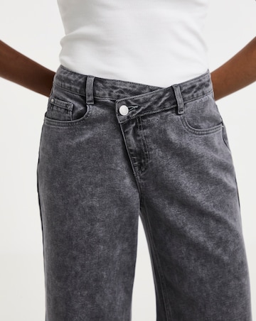 Washed Grey Crossover Straight Leg Jeans