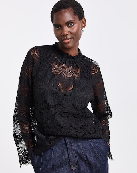 Black Lace Long Sleeve Blouse