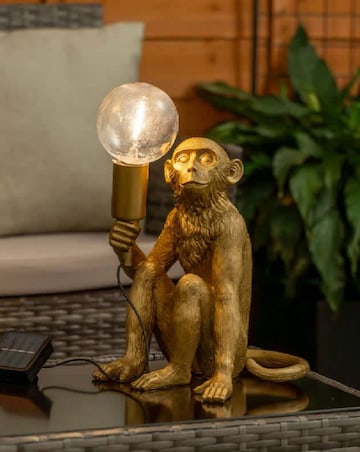 ValueLights Solar Powered Outdoor Garden Gold Monkey Table Lamp Light