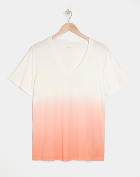 Pure Cotton V Neck Short Sleeve Ombre T-Shirt
