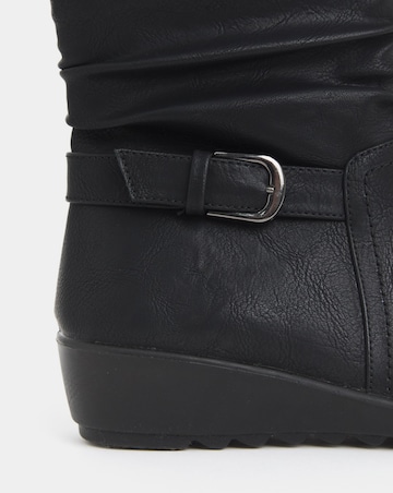 Cushion Walk Ruched Buckle Detail Wedge Boots - Extra Wide Fit (EEE)