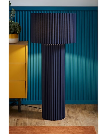 ValueLights Lenny Navy Ribbed Fabric Midi Floor Lamp