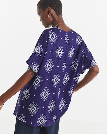 Printed Linen Mix Metal Trim Tunic Top