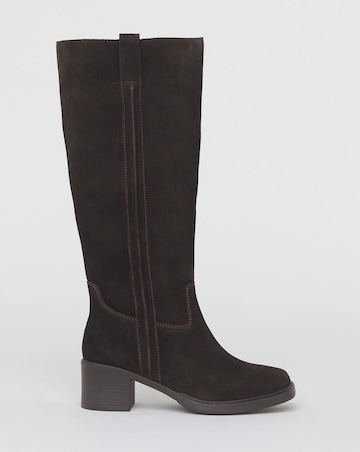 Winnie Suede Low Block Heel Knee High Boots - Wide Fit (E) & Curvy Calf