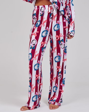 Loungeable Christmas Cat Stripe Super Soft Long Sleeve Button Through Pyjama Set